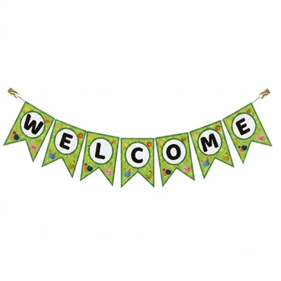 Pack of 10, 20, 50, 70, 100 Green Colour Welcome Printed Banner for Party Uses Decorative Festive Hanging Pennant Bunting Garland Decor(Pack-10 pcs)