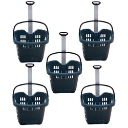 Bigapple 56 Liter Capacity Pack Of 5 Heavy Weight King Shopping Basket with Wheels and Aluminium Handle | Grey Colour