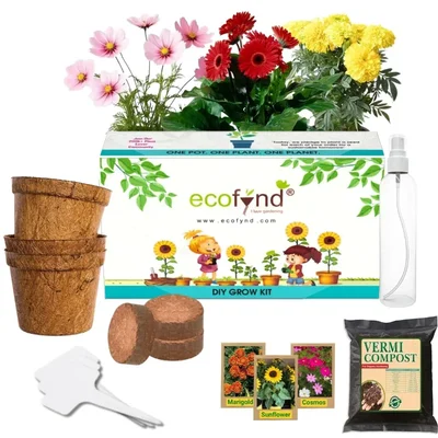 Ecofynd GROWKIT002-103 3 in 1 DIY Growkit for Marigold, Sunflower and Cosmos Mix for Home and Garden