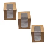 100 Pcs, 3x3x4 Window 280 GSM Cupcake Box with Insert For Cupcakes, Brownies, Bakery Products
