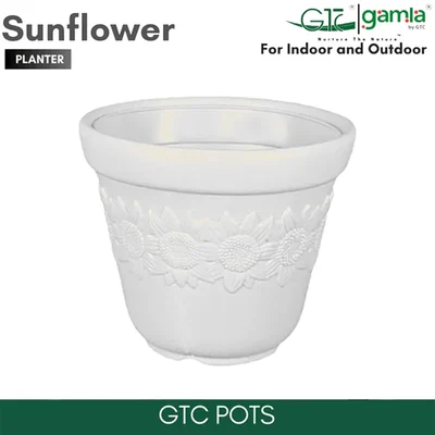 GTC 14" Multi Color Sun Flower Planter Modern Decorative Pots for Stylish Spaces, Home Decoration, Gardens (Pack Of 2)(Color-White)