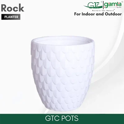 GTC 11" Multi Color Rock Planter Modern Decorative Pots for Stylish Spaces, Home Decoration, Gardens (Pack of 2)(Color-White)
