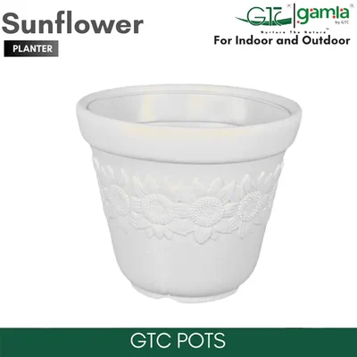 GTC 10" Multi Color Sun Flower Planter Modern Decorative Pots for Stylish Spaces, Home Decoration, Gardens (Pack Of 3)(Color-White)