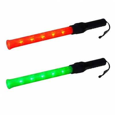 Arron H2 LED Traffic Baton Flashing Red & Green – High Visibility DC Battery Signaling Light with Non-Slip Grip & Wrist Strap