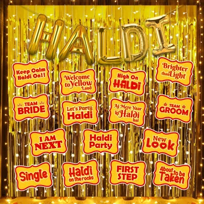 19 Pcs Haldi Ceremony Decoration Kit Gold Foil Curtain Props Light(pack of 3)
