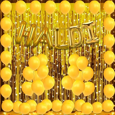 Haldi Ceremony Photo Booth Backdrop Kit, LED Light & Foil Curtains 29 Pcs(pack of 3)