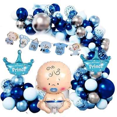 Pack of 5, 40 Pcs Birthday Party Decoration Kit for Boy Blue Silver White Blue with Foil Balloons & Banner Set