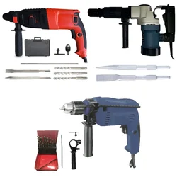 Heavy Duty 26 mm Rotary Hammer Drill with 5kg Demolition Hammer and 13 mm Impact Drill Machine with Accessories Combo 