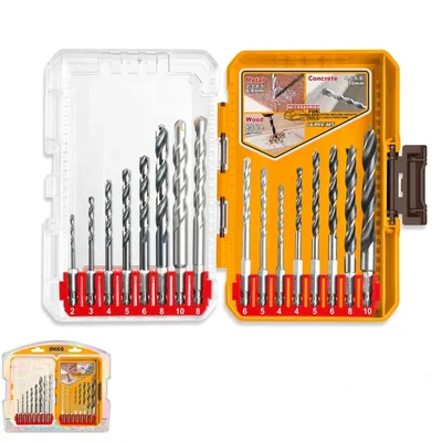 Ingco 16 Pcs Multi-Material Drill Bit Set For Drilling On Wood, Metal & Masonry (AKDL11608)