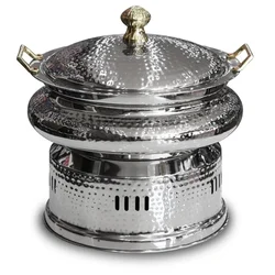 Hammered Stainless Steel Silver Round 6ltr Chafing Dish with Lid (Pack-Pack of 4)