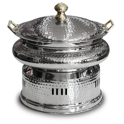 Hammered Stainless Steel Silver Round 6ltr Chafing Dish with Lid (Pack-Pack of 4)