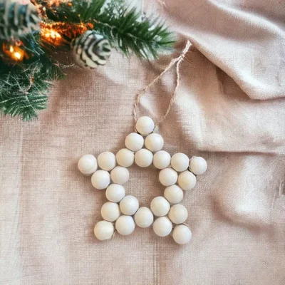 Ecofynd XMAS005-103 Handcrafted Wooden Bead Star Ornament for Rustic Christmas & Holiday Decor(Pack of 6)