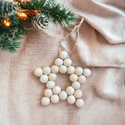 Ecofynd XMAS005-103 Handcrafted Wooden Bead Star Ornament for Rustic Christmas & Holiday Decor(Pack of 6)