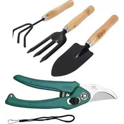 AGT Garden Tools Combo Kit of a Hand Cultivator, Hand Trowel, Garden Fork & a Pruner Shears(4 Tools)