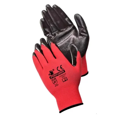 Fortuner Nitrile Coated Red & Black Safety Hand Gloves,Durable, Slip-Resistant Protection(Pack-1 Pair)