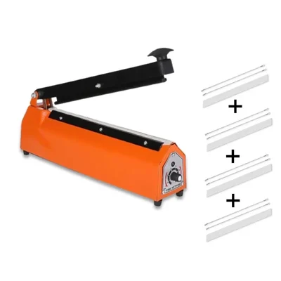 Ziffer 10 Inch Heavy Duty Iron Body Impulse Sealing Machine with 4 Replacement Heat Elements & Teflon Cloths