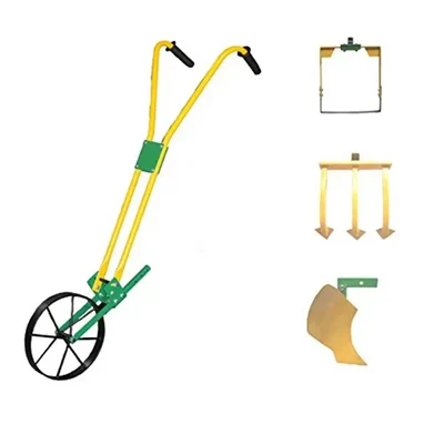 Heavy Duty Wheel Hoe with 8 Inch Weeder, 3 Tine & Plough Attachments