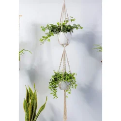 Ecofynd Handwoven Cotton Macrame Hanging Planter for Stylish Home(Pack of 2)