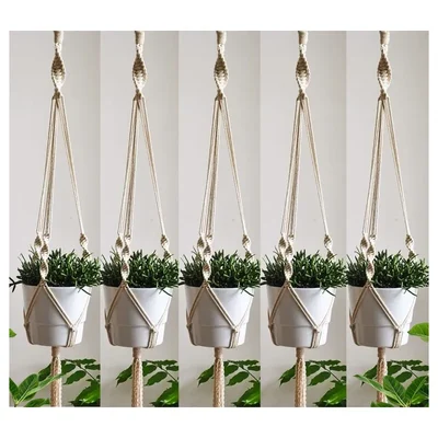 Ecofynd Handwoven Cotton Macrame Hanging Planter for Beautiful Home & Garden Decor(Pack of 5)
