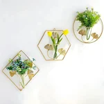 Ecofynd Wall Decor Hanging Flower Vase, Metal Holders for Plants - Pack of 3 (HVASE004-GO-103)