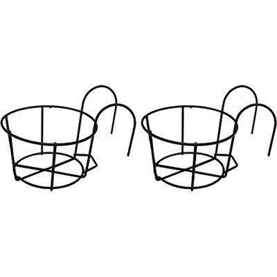 Heavy Duty Black Round Metal Hanging Flower Pot Stand, Railing Planters For Balcony, Window Decoration(Pack-Pack of 2)
