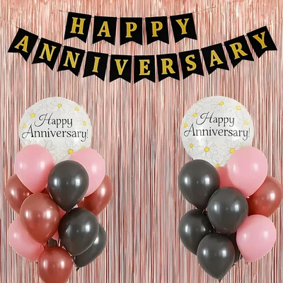 Pack of 5, Romantic Anniversary Kit with Rose Gold and Pink Theme Banner Set