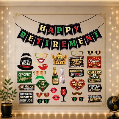Pack of 3 Party Propz 35 Pcs Happy Retirement Decorations Kit Paper Banner Photobooth Props Bamboo Sticks Glue Dots Accessories