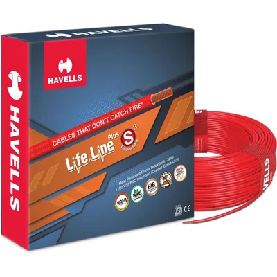 Havells LifeLine Plus 0.75 sq.mm 90m S3 HRFR Copper Wire 100% Copper Domestic Flame Retardant Cable(Color-Red)