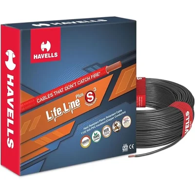 Havells LifeLine Plus 6 sq.mm 90m S3 HRFR Copper Wire 100% Copper Domestic Flame Retardant Cable(Color-black)