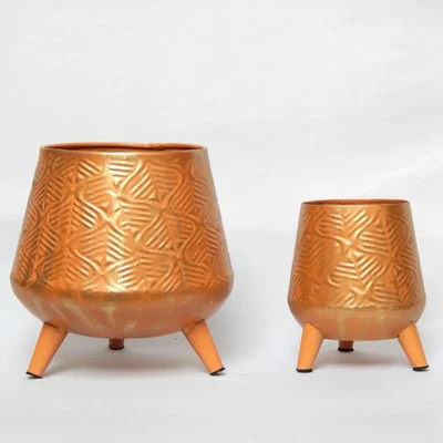 Ecofynd Hazel Metal Planter Pot with Stand Home Decor Item for Balcony and Living Room(Pack of 2)