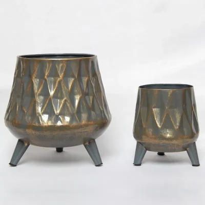 Ecofynd Pack of 2 Hazel Metal Planter with Stand Home Decor Item for Balcony, Living Room