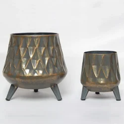 Ecofynd Pack of 2 Hazel Metal Planter with Stand Home Decor Item for Balcony, Living Room 