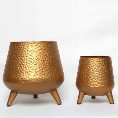 Ecofynd Hazel Metal Planter Pot with Stand Home Decor Item for Balcony and Living Room(Pack of 2)