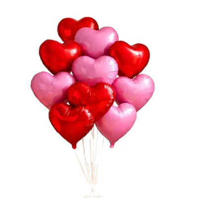 Pack of 10, Heart Foil Balloons Set for Valentine & Anniversary Decor with Metallic Red Finish