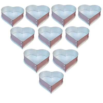Pack of 10 Heavy Duty Long Lasting Aluminum 12 Inch Heart Shape Cake Moulds With 1.3 kg Capacity for Commercial Bakeries