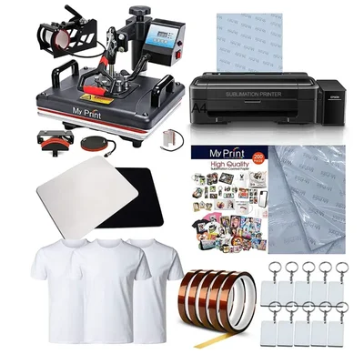 My Print 5 In 1 Heat Press Machine With Sublimation Printing Machine & Sublimation Ink Combo For Business Supplies