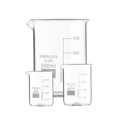 Cometek Set of 3 Beakers - 50 ml, 100 ml, 500 ml, Low Form, Borosilicate Glass 3.3, Graduated.