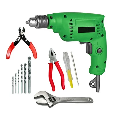Heavy Duty 10mm 300 Watt Drill Machine With Hss Bits, Line Tester, Plier, Wire Cutter & Wrench For Electrician/ Electrical Work Purposes