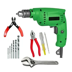 Heavy Duty 10mm 300 Watt Drill Machine With Hss Bits, Line Tester, Plier, Wire Cutter & Wrench For Electrician/ Electrical Work Purposes