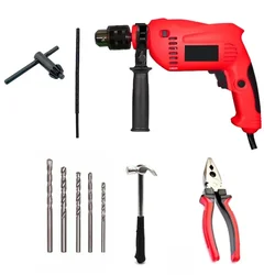 Heavy Duty 13 mm 550W Impact Drill Machine with masonry Bit ,Plier, Claw Hammer, Chuck Key, Ruler Combo Set