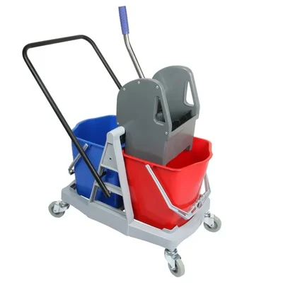 Bharti Multiclean Double Bucket Plastic Wringer Trolley with Down Press Wringer, 50 Liters 