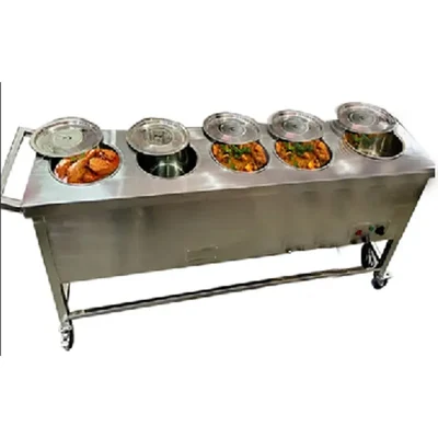 Heavy Duty 5 Pot Electric Bain Marie 5 Kw With 100 Litre Capacity and Stainless Steel Body
