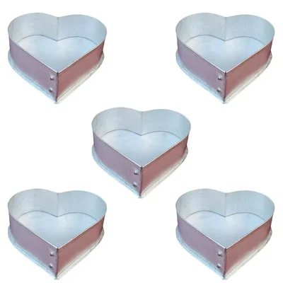 Heavy Weight Aluminum 8 inch (Pack of 5) Heart Shape Cake Mould with 900 gm Capacity for Commercial Bakery