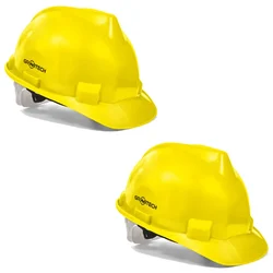 Gravitech Pack of 2, 6, 20 Yellow HDPE Safety Helmet Pin Lock Type Adjustment for Industrial Use (STRONG CAP-P)(Pack-2 pcs)