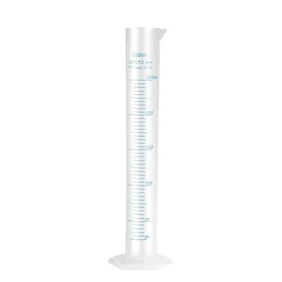 Bello 250ml Scientific Polypropylene Measuring Cylinder with Hexagonal Base and Blue Printed Graduation