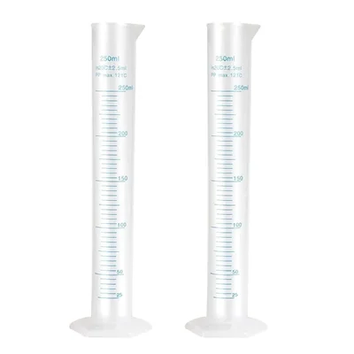 Bello 2pcs x 250ml Scientific Polypropylene Measuring Cylinder with Hexagonal Base and Blue Printed Graduation