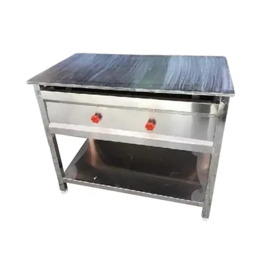 High Capacity Gas Operated 24 x 36 x 32 inch, 2 Burner Dosa Bhatti, 10 mm Thick Tawa for Fast Food Outlets