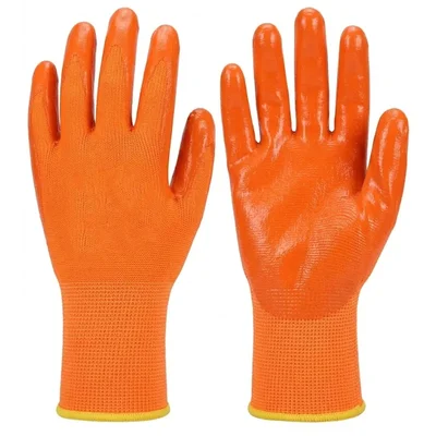 Premium Quality High-Visibility Orange Nitrile Coated Industrial Gloves with Superior Diamond Textured Grip ( Pack Of 12 )