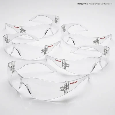 Honeywell HSE100 Safety Goggles || High-Impact Polycarbonate Lens Goggles with HD Vision & UV Protection for Men & Women(Pack-5 pcs)
