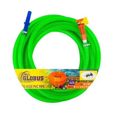 Globus 1190 Transparent Garden Nylon 5 meter Water Hose Pipe With 2 Clip For Agricultural & Gardening Purpose
